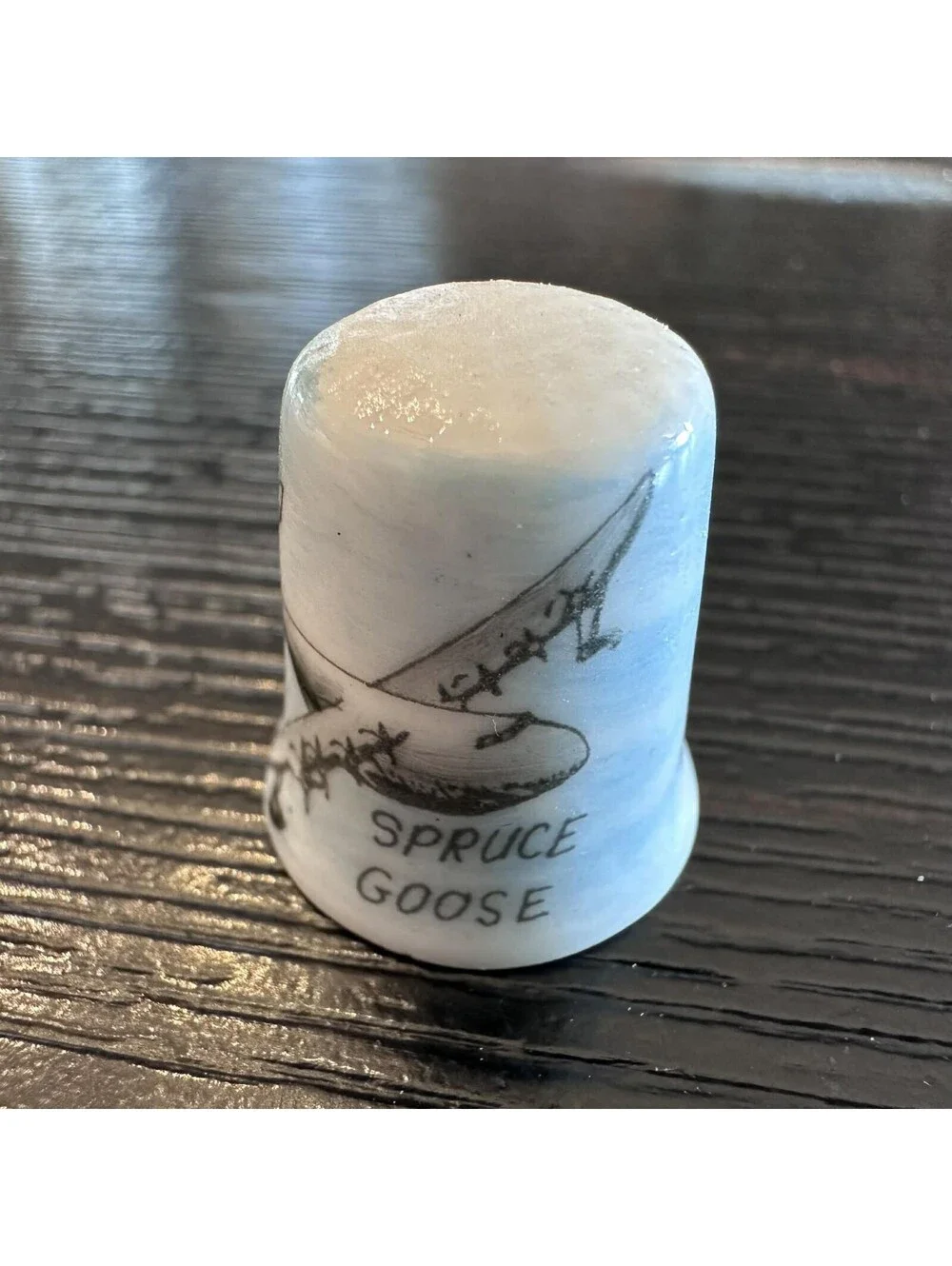 Vtg Spruce Goose Thimble Howard Hughes Aircraft Aviation Souvenir Signed Gail